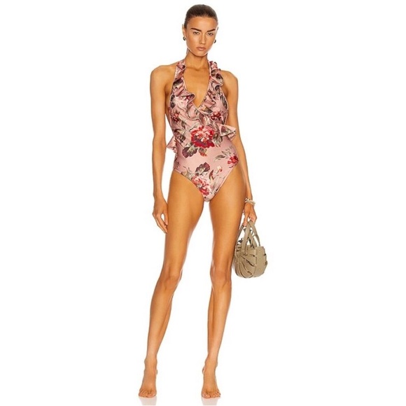 Zimmermann Cassia Frill Ruffle Halter Neckline Faux Wrap One Piece Swimsuit 4-6 - Picture 8 of 15